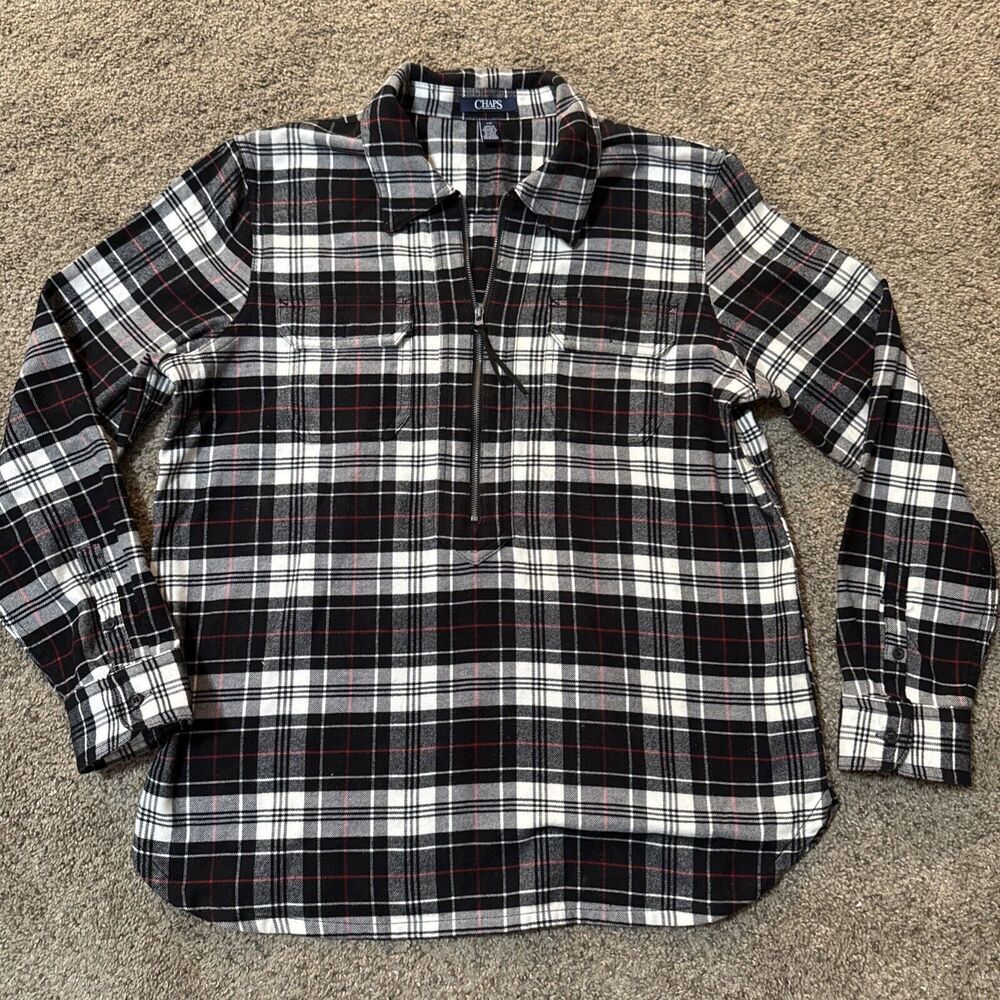Chaps Ralph Lauren Cabin Women Flannel Half Zip Long Sleeve Large Casual Outdoor